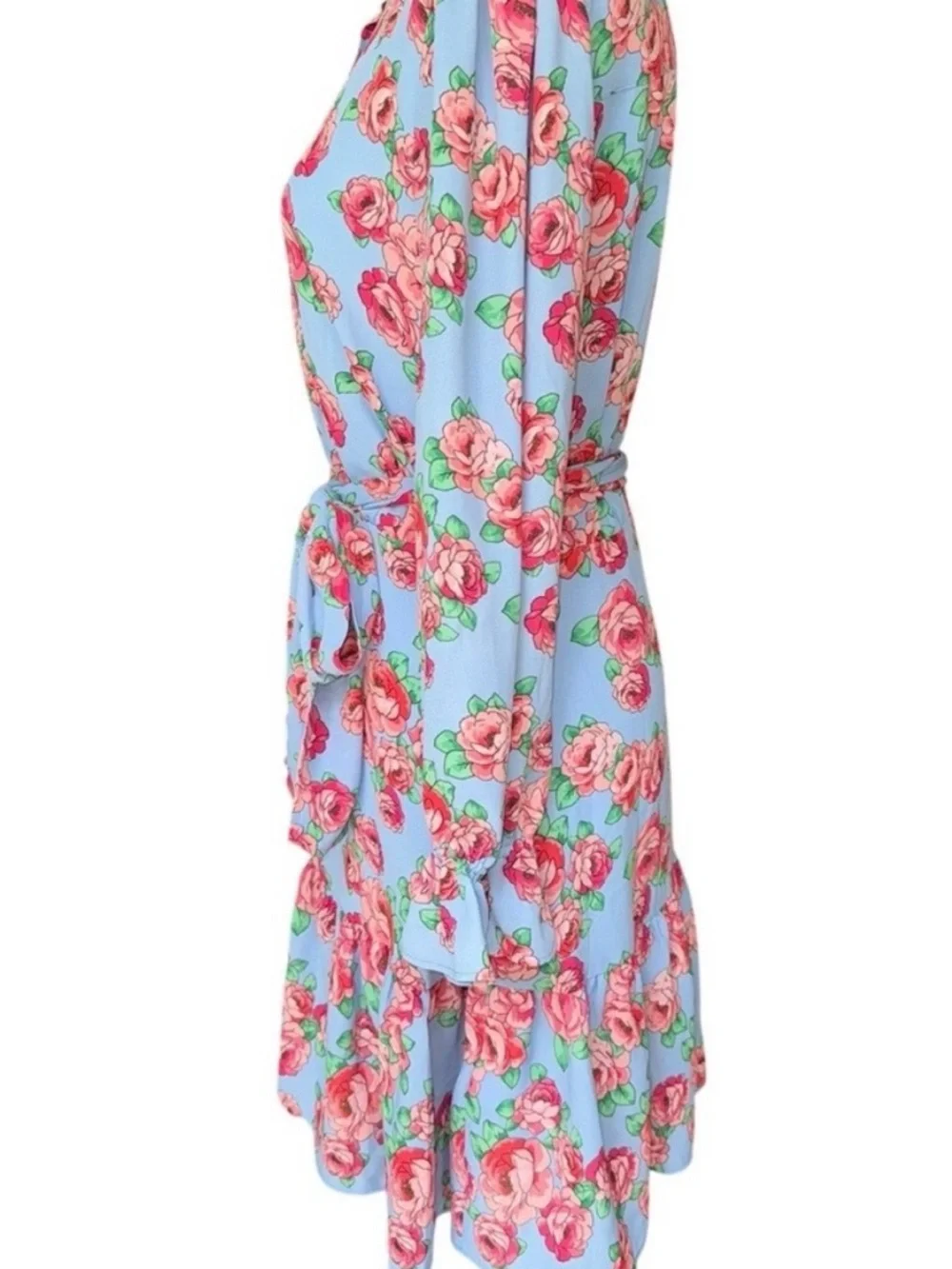 GORGEOUS UnTuckit Spring Floral Tie-Waist Mini Dress in Light Blue & Rose - Picture 9 of 9